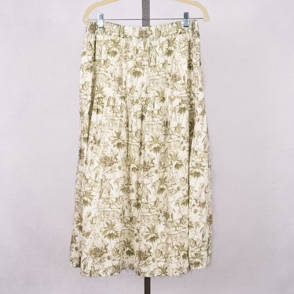 Rachel Zoe Tiered Skirt 100% Linen LARGE Toile Tropical Safari Jungle Lion Tiger - Picture 2 of 6